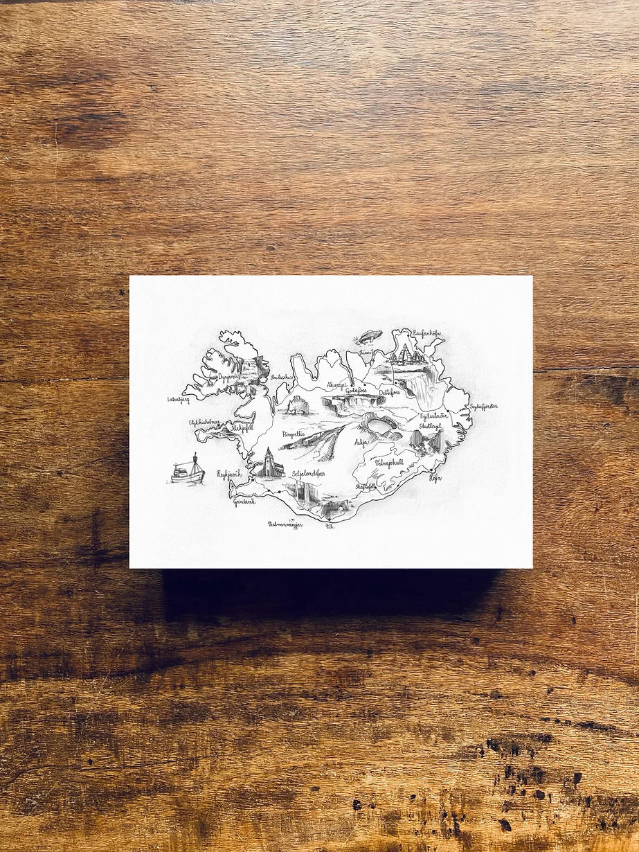 Postcard A5 Map of Iceland 2020 - Jana Tomanová