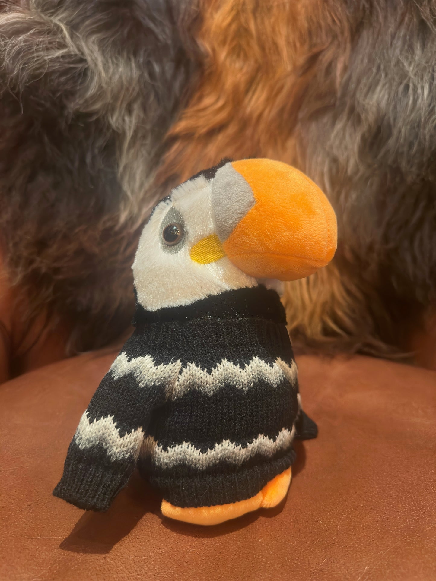 Large Puffin In Wool Sweater - A Memory From Iceland