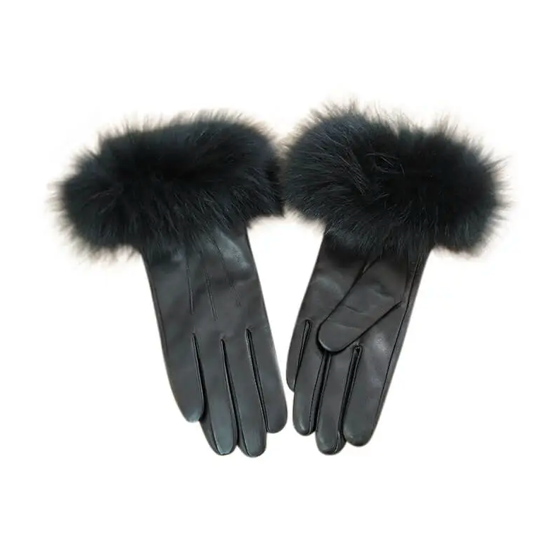 Gloves Mamma Reykjavík Women Fox Fur Black with puffy edge