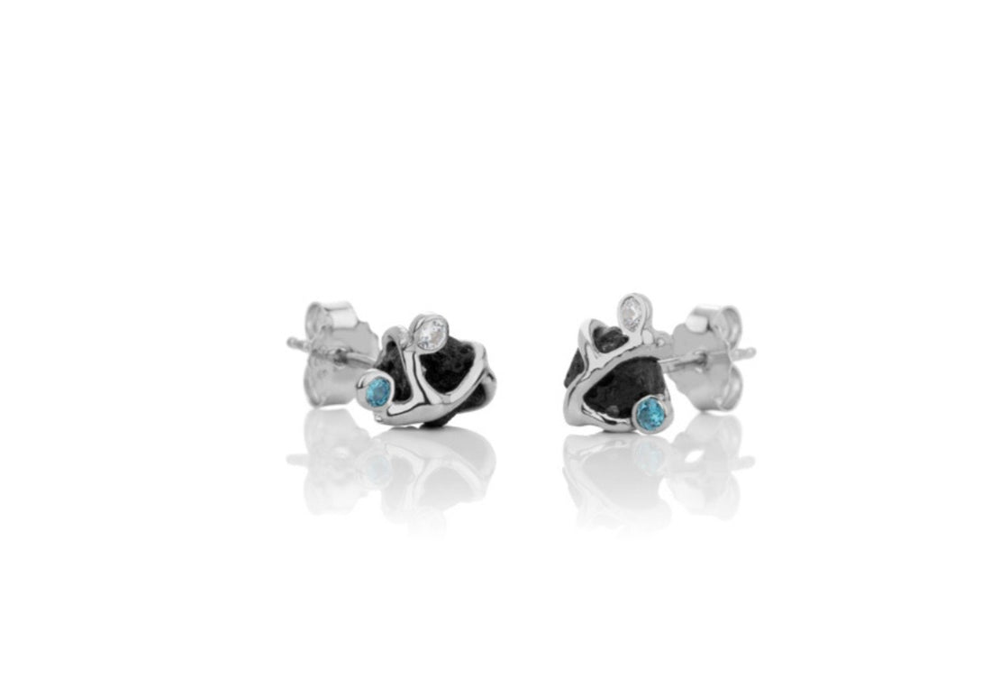 SIGN Earrings Silver with Lava Stone and Cubic Zirconia