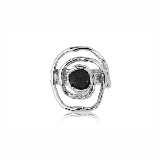 SIGN Ring Silver Spiral with Large Lava Stone